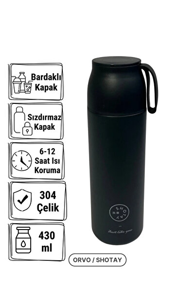 Shotay ترمس قابل للطي سعة 430 مل مصنوع من الفولاذ 304 مع غطاء