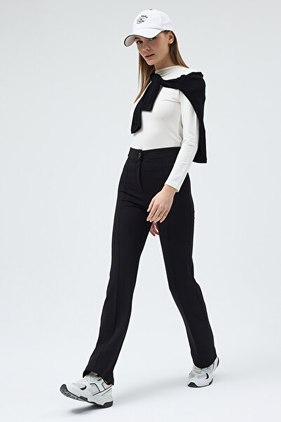 Rays Siyah Straight/Düz Kesim Yüksek Bel Nervür Dikişli Örme Pantolon TCR-6873A