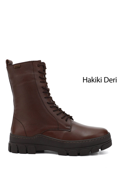 GÖNDERİ(R) Braune Floater-Stiefel für Damen/Mädchen mit Reißverschluss und Gummisohle aus echtem Leder