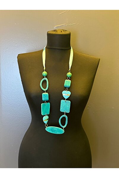 Gönülden Tasarım Turquoise Stone Ribbon Tie Women's Necklace 40 cm