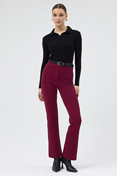 Rays Pantaloni Burgundy drepti/drepti croială talie înaltă cu cusături cu ner...