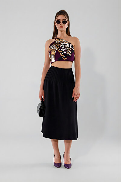 LA PANTE Fusta de damă Fusta midi Fusta hijab Fusta cu nervuri Fusta neagră e...