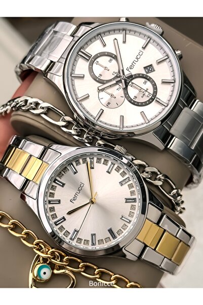 Ferrucci Marka Gümüş/Rose Renk Çelik Kordon Sevgili , Çift Kol Saatleri Tesbi...