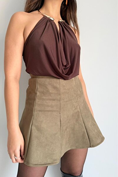 Güneş А-силуетна міні-спідниця із замші – хакі