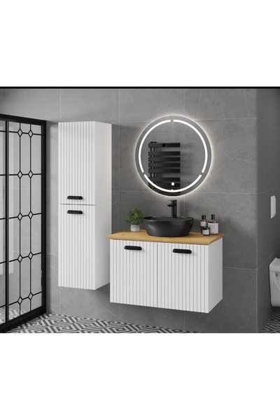 ROSEART BANYO ROSEDECOR ANTRASİT 80CM BANYO DOLABI SETİ AYNA + SERAMİK LAVABO + ALT MODÜL + BOY DOLAP
