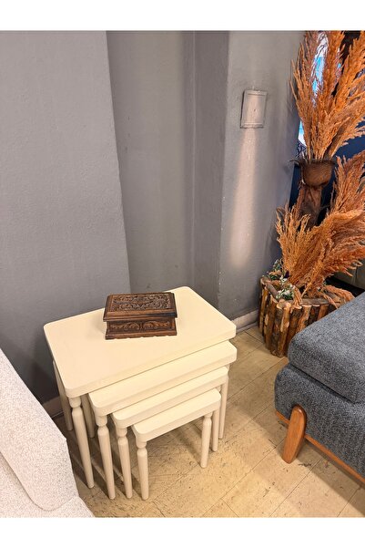 hgalpdesing 4'lü Lüx Mdf Ahşap Zigon Sehpa Krem