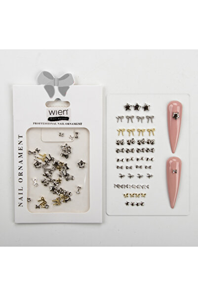 Wien Nail Master 48li Yıldız ve Kurdela Metal Tırnak Süsleme Charm Nail Art C...