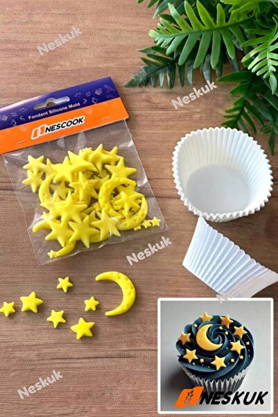 Neskuk Ramazan İçin Yenilebilir Ay ve Yıldız Süsü + 12 li Cupcake Kapsülü paketi