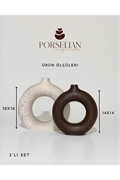 Porselian 2’li El Yapımı Siyah & Krem Dairesel Seramik Vazo Seti – Modern & D...