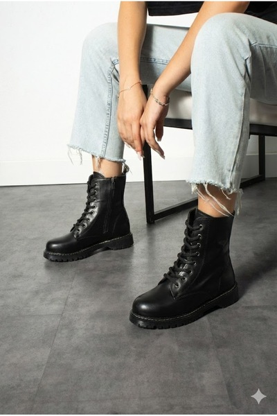 Ayax حذاء نسائي شتوي يومي أسود اللون مقاوم للانزلاق وعازل للحرارة