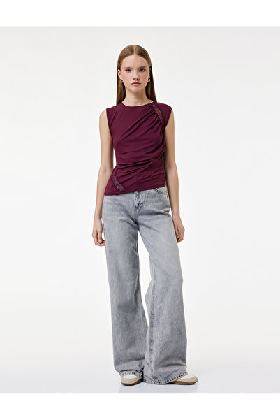 Koton Slim Fit Boat Neck Lace Detail Sleeveless Blouse