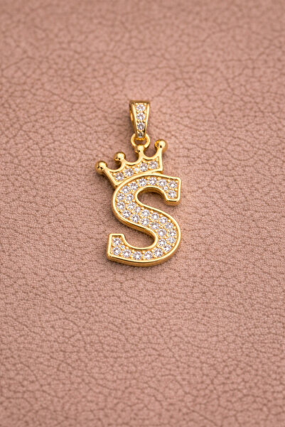 Owentis Çelik Gold Taşlı Crown S Harf Kolye -kararma Yapmaz-