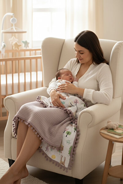grow with muslin %100 Pamuk Çok Amaçlı Çift Katlı Müslin Battaniye (80X100)