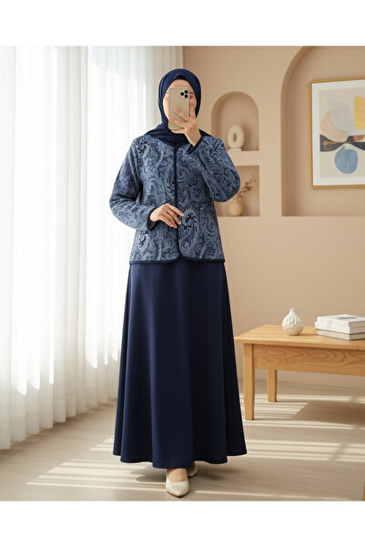 Modamorfo بدلة سكوبا بأزرار دائرية بنمط عرقي - كحلي