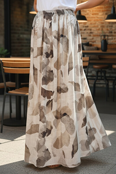 modayiğit Büyük beden dijital baskılı viskon lastikli kadın etek