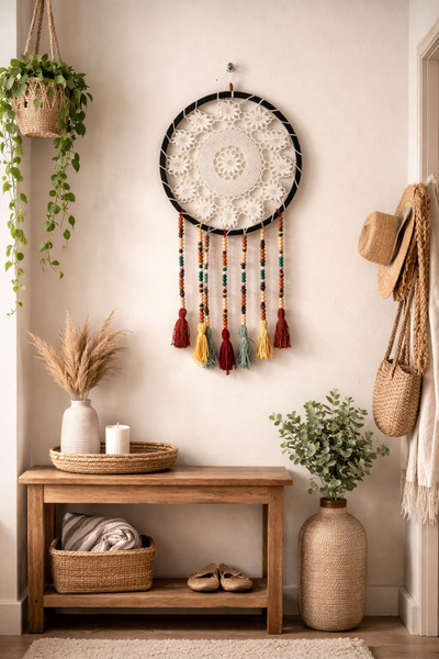 PİTİPİTİ Ev Tekstili ve Dekorasyon Dantel Tasarımlı Renkli Boncuk Detay Düş K...