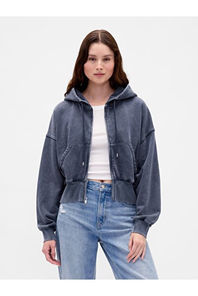 GAP Kadın Koyu Mavi VintageSoft Fermuarlı Wedge Sweatshirt