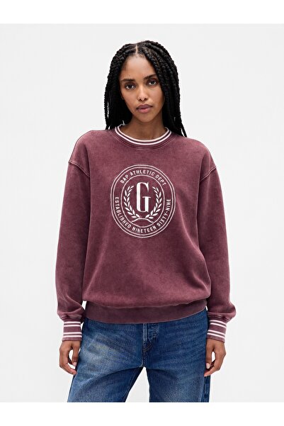 GAP Kadın Bordo VintageSoft Oversized Logo Sweatshirt