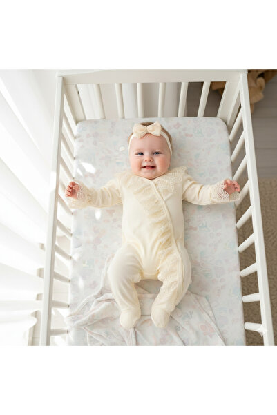 Miniday Baby Kız Bebek Mevlütlük Tulum Dantelli Bandanalı