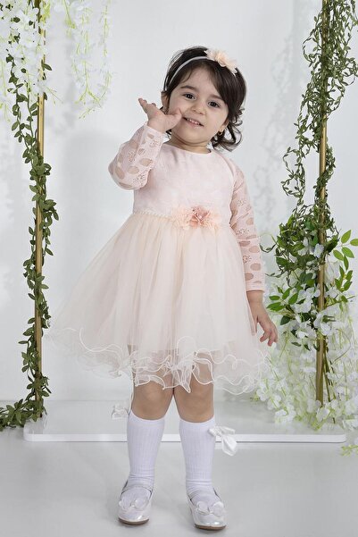 MİNİMONY Minimony 6-24 Ay Uzun Kol Tüllü Kız Bebek Çocuk Bayramlık Abiye Geli...