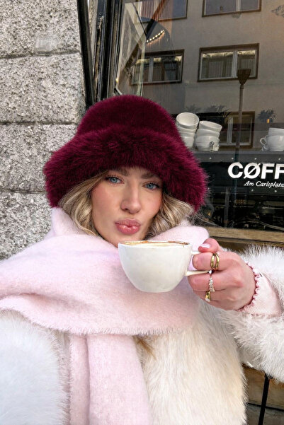 keisy Pălărie groasă de pluș Kalpak Premium pentru femei (roșu claret)