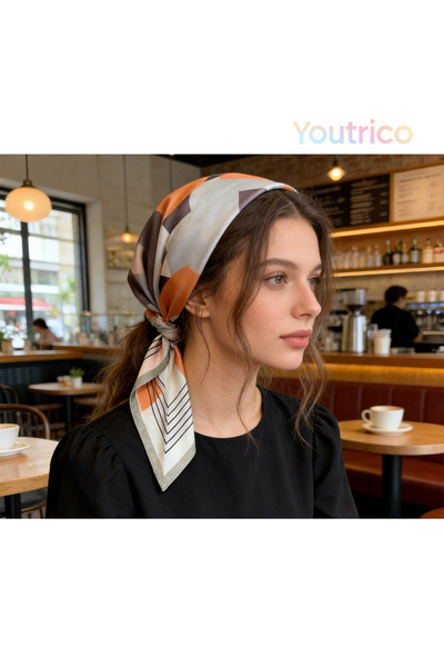 Youtrico وشاح منقوش، خطوط الشكل، تناسق أنيق، 70*70 سم