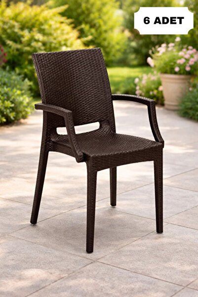 MOBETTO Rosa 6 Adet Rattan Kollu Sandalye, Bahçe&Balkon&Havuz Kenarı Rattan S...