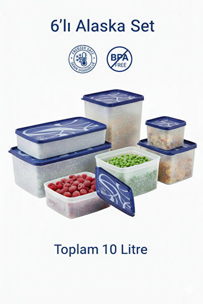 Righton Alaska 6'lı Derin Dondurucu Saklama Kabı Seti - BPA Free - Kış Desenli - 10 Litre