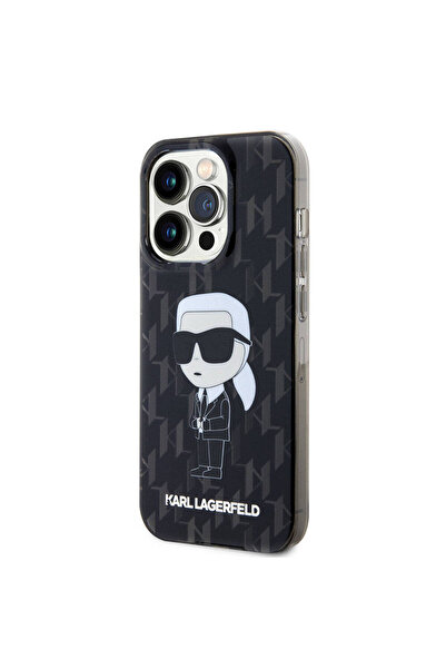 Karl Lagerfeld حافظة متوافقة مع هاتف iPhone 15 Pro Karl Lagerfeld IML غطاء مرخص بحروف واحدة باللون الأسود