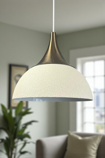 Bamyum Yimpi Dokulu Beyaz Avize Tekli Sarkıt Eskitme Kubbe Başlık Salon Mutfa...