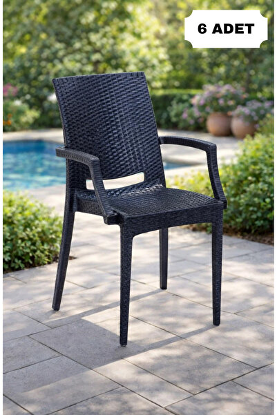 MOBETTO Rosa 6 Adet Rattan Kollu Sandalye, Bahçe&Balkon&Havuz Kenarı Rattan S...