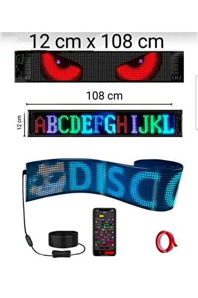 Matrix Led Panel Cama Yapışan Telefon Kontrollü Led Ekran Panel Büyük Boy 12*108 CM