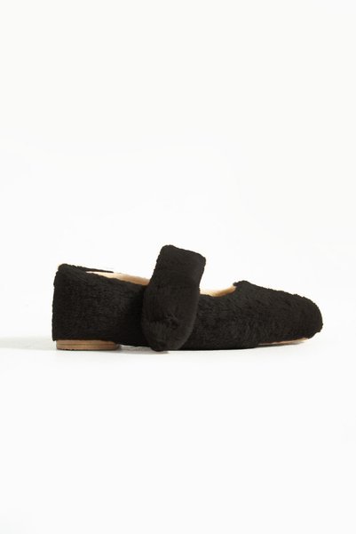 Friend & Trend Black Plush Winter Flat Sole Women's Ballerinas Ft3939
