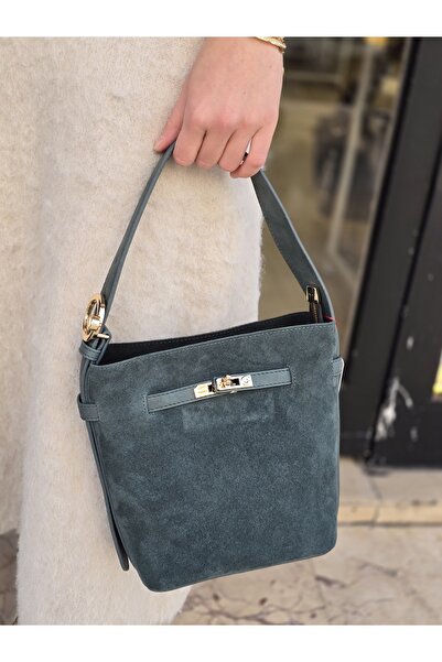 Kemo Bags Genuine Leather Petrol Color Suede Women's Handbag Shoulder Bag