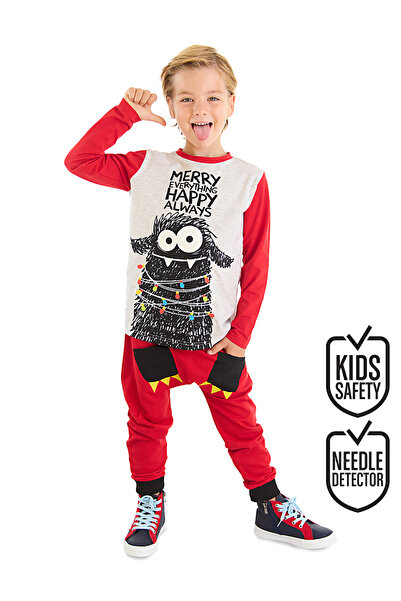 Denokids Yılbaşı Erkek Çocuk Kostüm İkili Takım Canavar Baskılı 3-8 Yaş