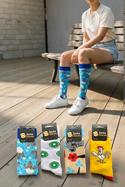 Esinti Мъжки чорапи Дамски чорапи Дълги цветни шарени чорапи с мирис 4 бр