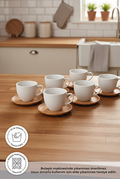 Bambum Beyaz Meyo 6 Kişilik Kahve Fincan Takımı B0294