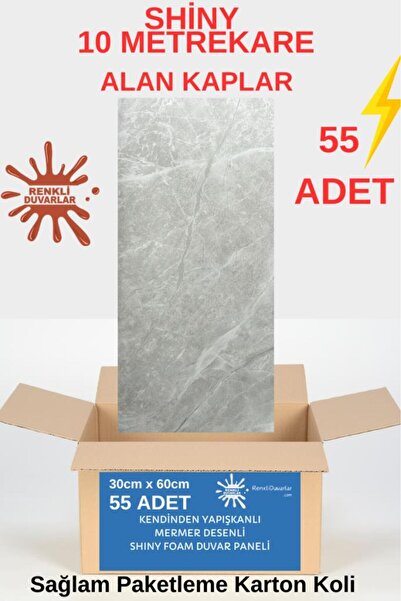Renkli Duvarlar BS1725 Shiny 10m2 55 Adet 30x60cm Yapışkanlı Mermer Desenli K...