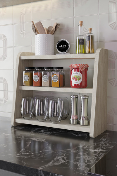 alpaevmobilya 3 Katlı Mutfak Tezgah Üstü Raf - Baharatlık, Kavanoz ve Erzak D...