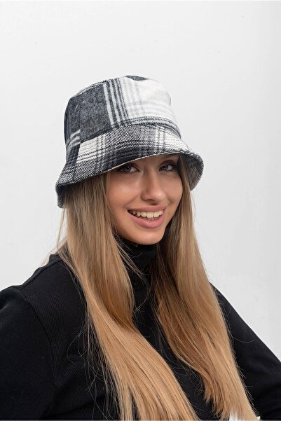 Saria Moda منقوشة نمط دلو وعاء قبعة أبيض وأسود