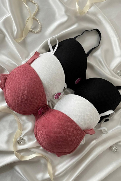 MILANOFOX Women's 3-Piece Jacquard Pattern Shaping / Sculpting Padded Push-Up Underwire Supported Bra Set