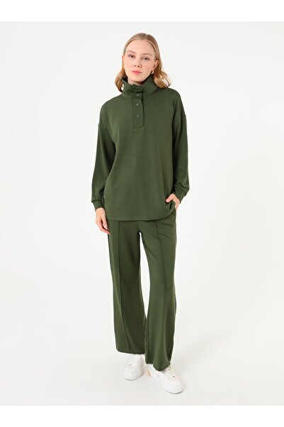 Refka طقم تونيك وبنطلون من القماش الناعم مع تفاصيل مزينة - كاكي -