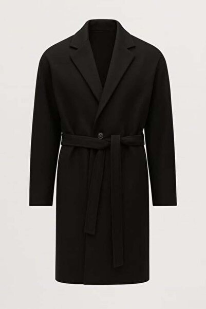 Valiberta Carlo Oversize Kaşe Kumaş Yan Cepli Kışlık Erkek Kaban - Siyah