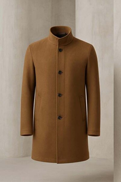 Valiberta معطف رجالي من Bertolucci ياقة مرتفعة متوسطة الطول Fileto مع جيوب - لون جملي