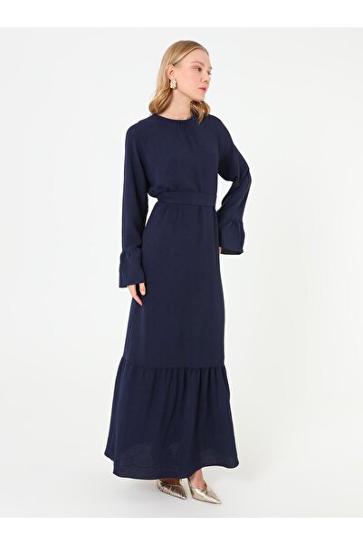 Refka Rochie hijab cu curea cu detaliu volantă pe mâneci - bleumarin -