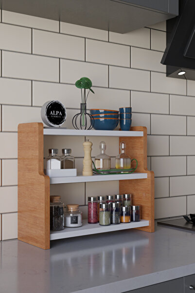 alpaevmobilya 3 Katlı Mutfak Tezgah Üstü Raf - Baharatlık, Kavanoz ve Erzak D...