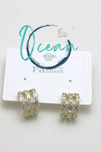 OCEANDESING Pirinç Gold Renk Zirkon Taşlı Halka Model Kadın Küpe – Parlak & Ş...