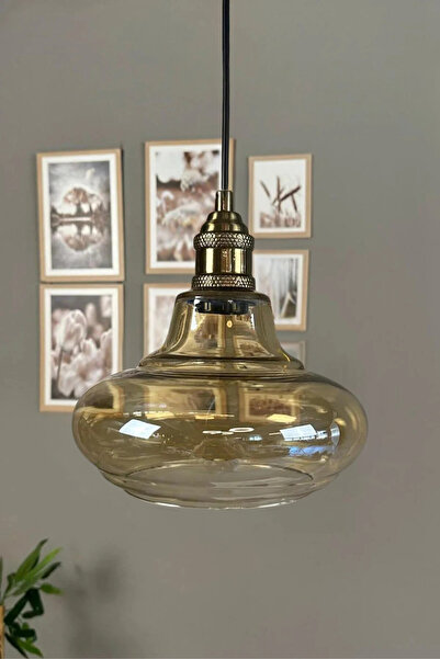 Bamyum Lumsa Cam Bal Rengi Tekli Avize Eskitme Lale Başlık Retro Sarkıt Lamba...