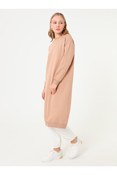 Benin guler rotund Long Swea tricou - Cremă închisă -