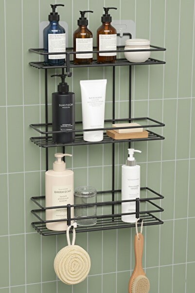 NTC METAL Ömür Boyu Paslanmaz Yapışkanlı 3 Katlı Banyo Rafı Duş Şampuanlık Du...